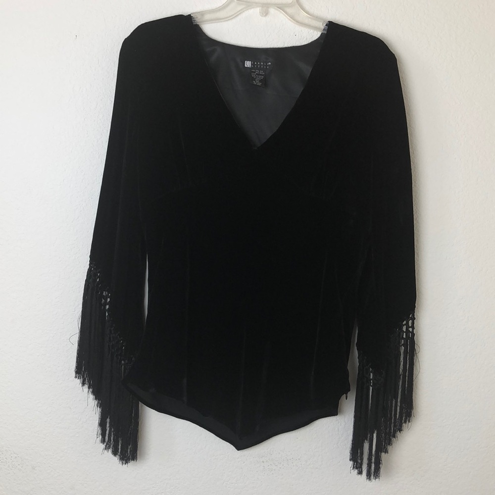 Black Suede Tassel Sleeve Top by Carole Little